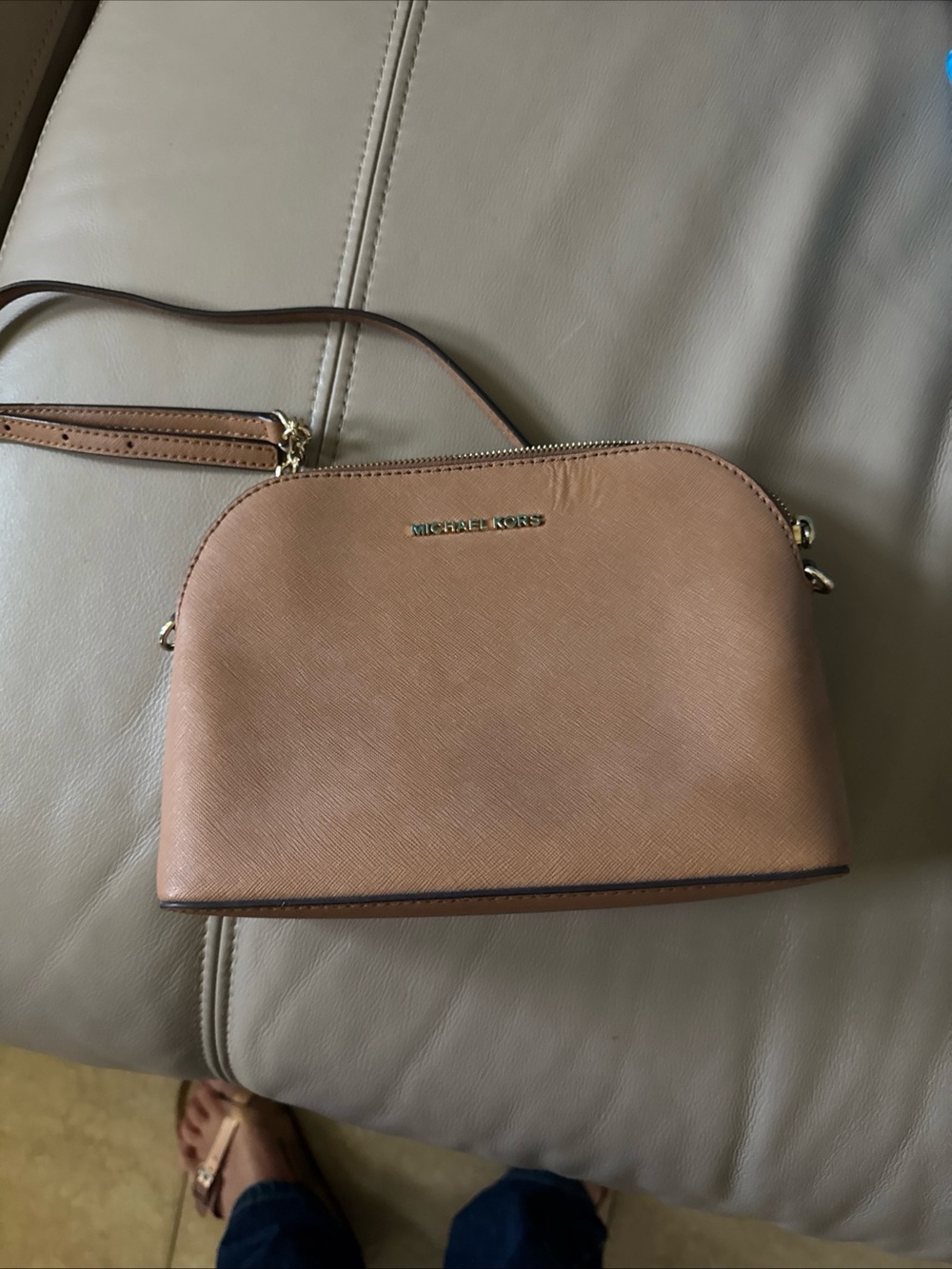 Michael Kors Cindy Small Dome Crossbody in Saddle Brown